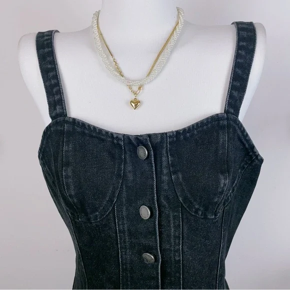 En Saison Cyprus Denim Mini Dress Washed Black - Picture 4 of 7